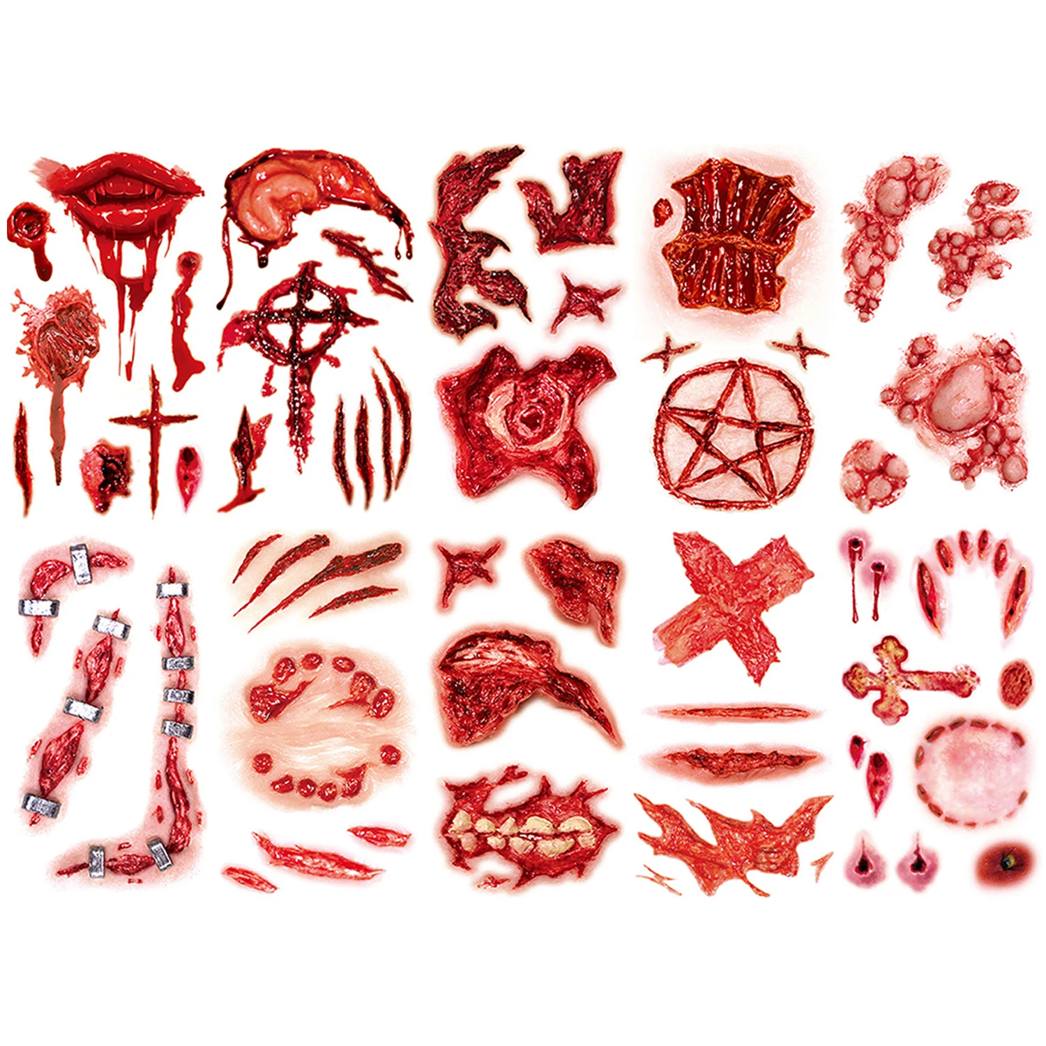 مجموعة ملصقات وشم مؤقتة مكونة من 10 قطع، تصميمات واقعية للجروح والندبات، مقاومة للماء، وشم فني لحفلات الهالوين للجسم والذراع #1