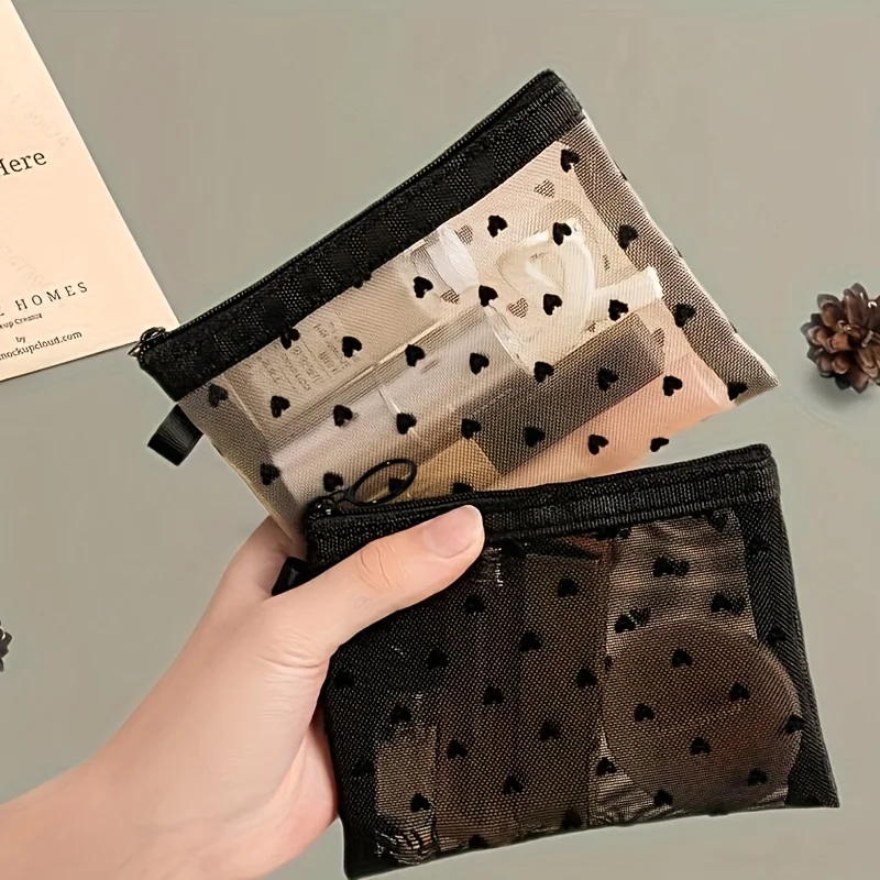2 Stück Aufbewahrungstasche, herzförmiges Design, transparent, sichtbar, tragbare Aufbewahrungstaschen, Aufbewahrung von Lippenstiften und anderen kleinen Gegenständen