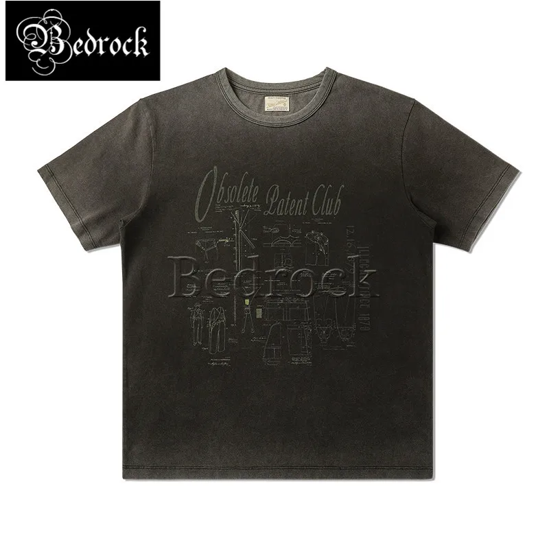 Mbbcar Vintage Washed Heavyweight Cotton T-Shirt Men Women 245g 32S Double Yarn Geometric Pattern Short Sleeve Retro Tee