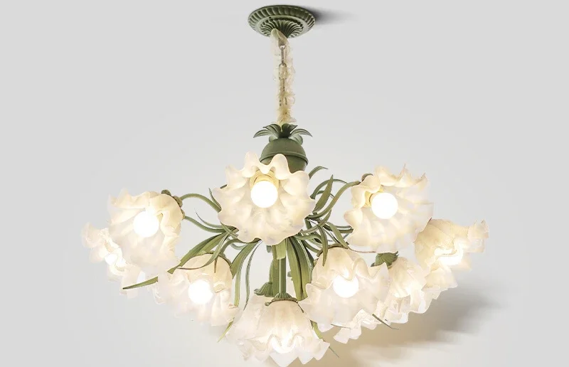 French pastoral chandelier living room main lamp lily of the valley retro style bedroom lamp warm romantic American flower lamp