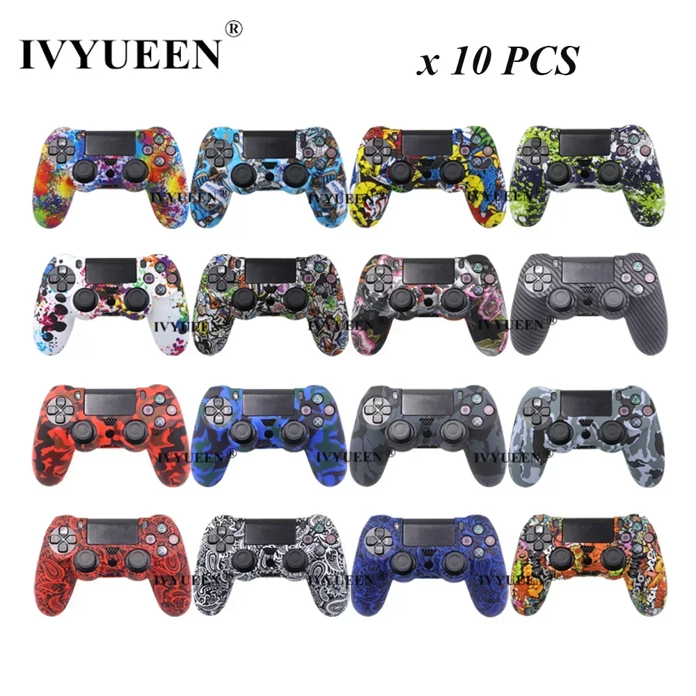 IVYUEEN 10 قطعة حافظة جلدية واقية من السيليكون لسوني بلاي ستيشن 4 PS4 DS4 Pro غطاء وحدة تحكم لاسلكية رفيعة ملحقات الألعاب