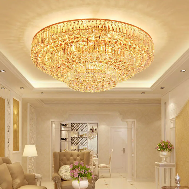 Gold Crystal Ceiling Lamp for living room Round design hanging crystal lamp Dining room Hotel large Modern Ceiling Lamp