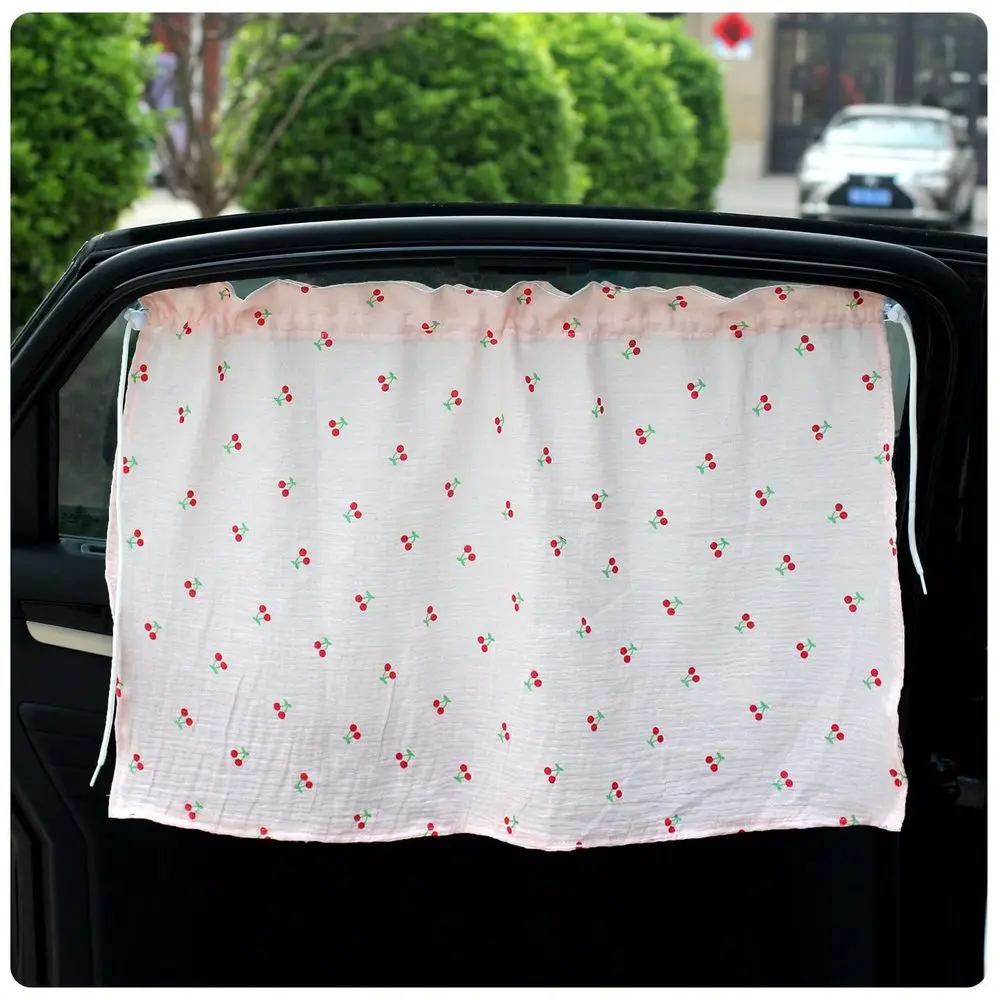

Cartoon Print Cotton Gauze Car Window Curtain, Drawstring Privacy Sunshade With Breathable Fabric, UV Protection