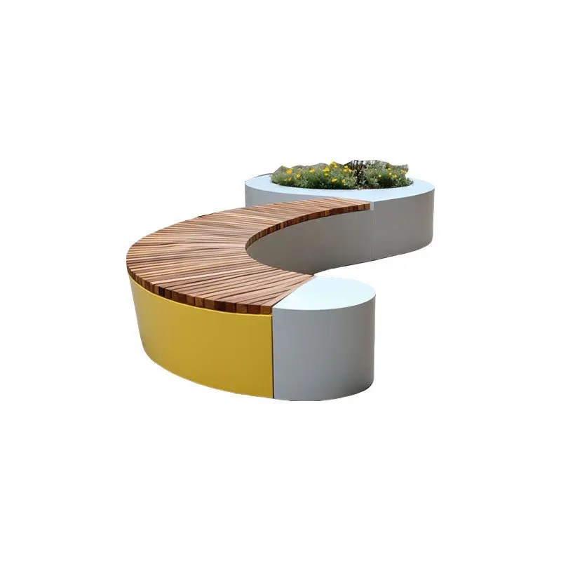 Curved outdoor flower box seat stool commercial street square municipal landscape wrought iron flower slot finished planting flo