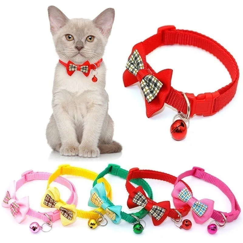 Cat Collar Bow with Small Bell Rhinestone Pet Collars Zinc Alloy Buckle Collar for Small Medium Dogs Cats Poodle Pug Dog Collar