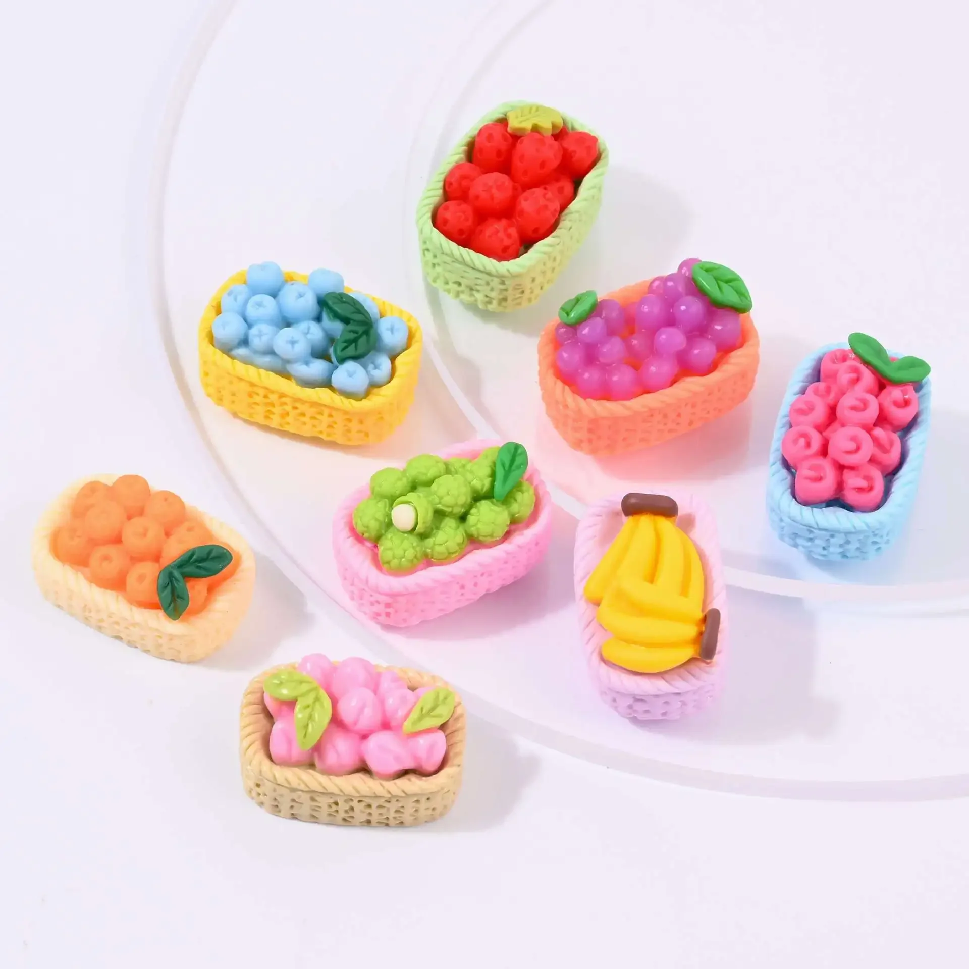 

10 Pcs Simulation Fruit Basket Banana Grape Strawberry Orange Cute Kawaii Doll House Ornament Decoration