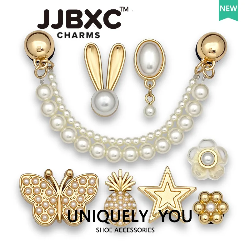 

Metal JJBXC charm Hole Shoes accessories White Pearl Necklace Butterfly Pineapple Pearl Petal Shoes Decorations
