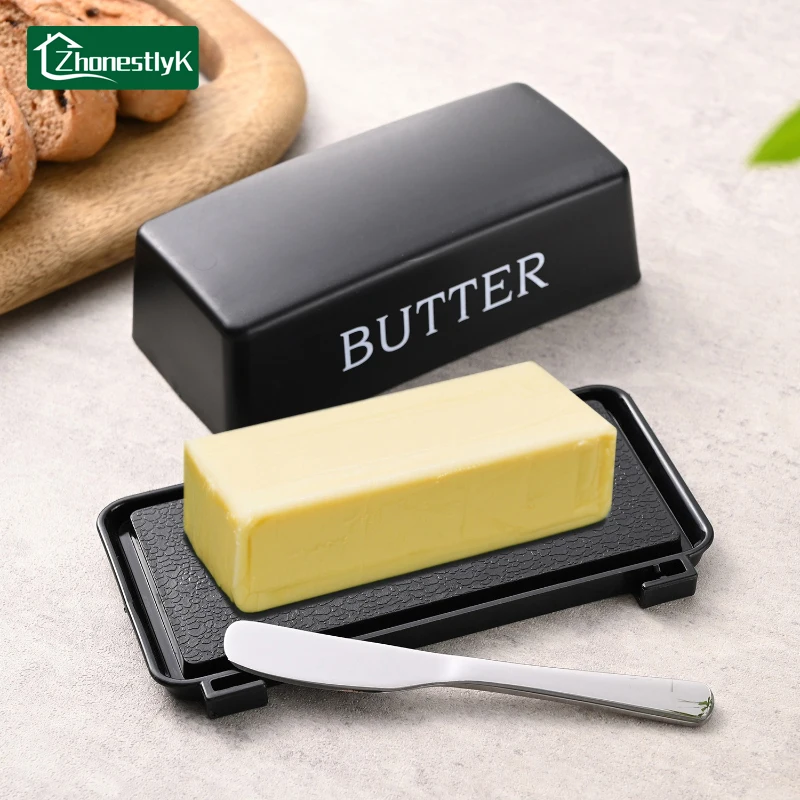 Lebensmittelqualität PP Butterbehälter Box Restaurant versiegelte Aufbewahrungsbox Käseschale mit Messer Butterschneider Buttergeschirr