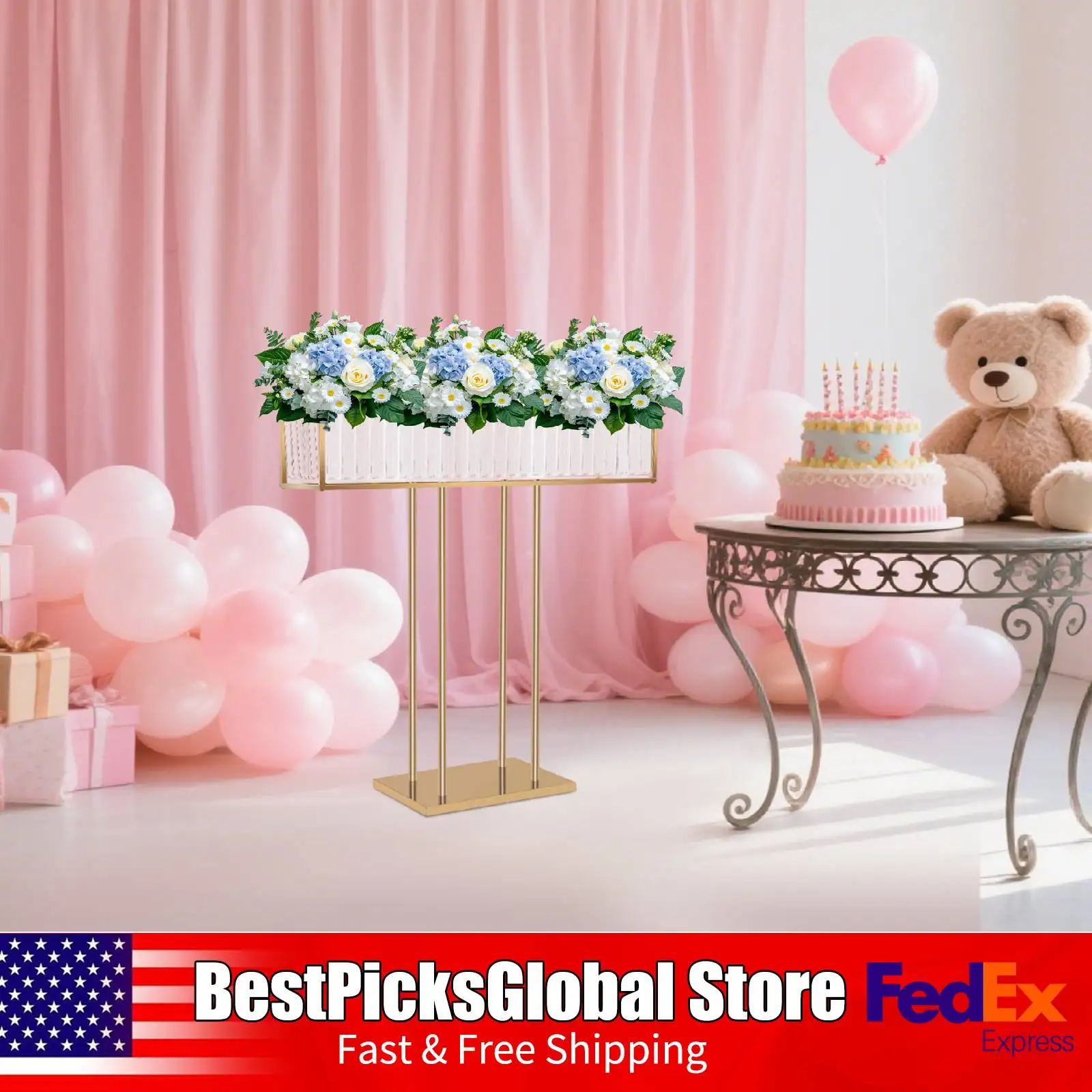 Crystal Wedding Flower Stand, Square Gold Crystal Floral Arrangement for Birthday Party, Celebration, Home, Garden, Hotel Decor