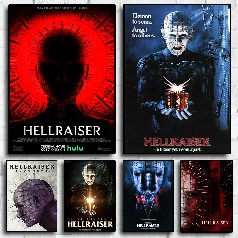 Pintura en lienzo Hellraiser, póster de película de suspenso de terror de fantasía para decoración de sala de estar, arte de habitación de niños, imagen de decoración de pared del hogar