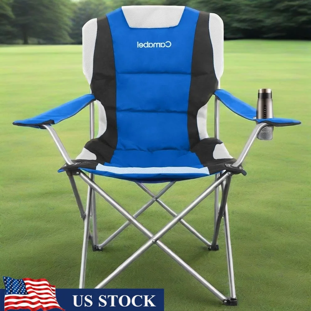 

Oversized Portable Folding Camping Chair Heavy Duty Padded Comfortable Lawn Chair with Cup Holder Carry Bag Outdoor Activities