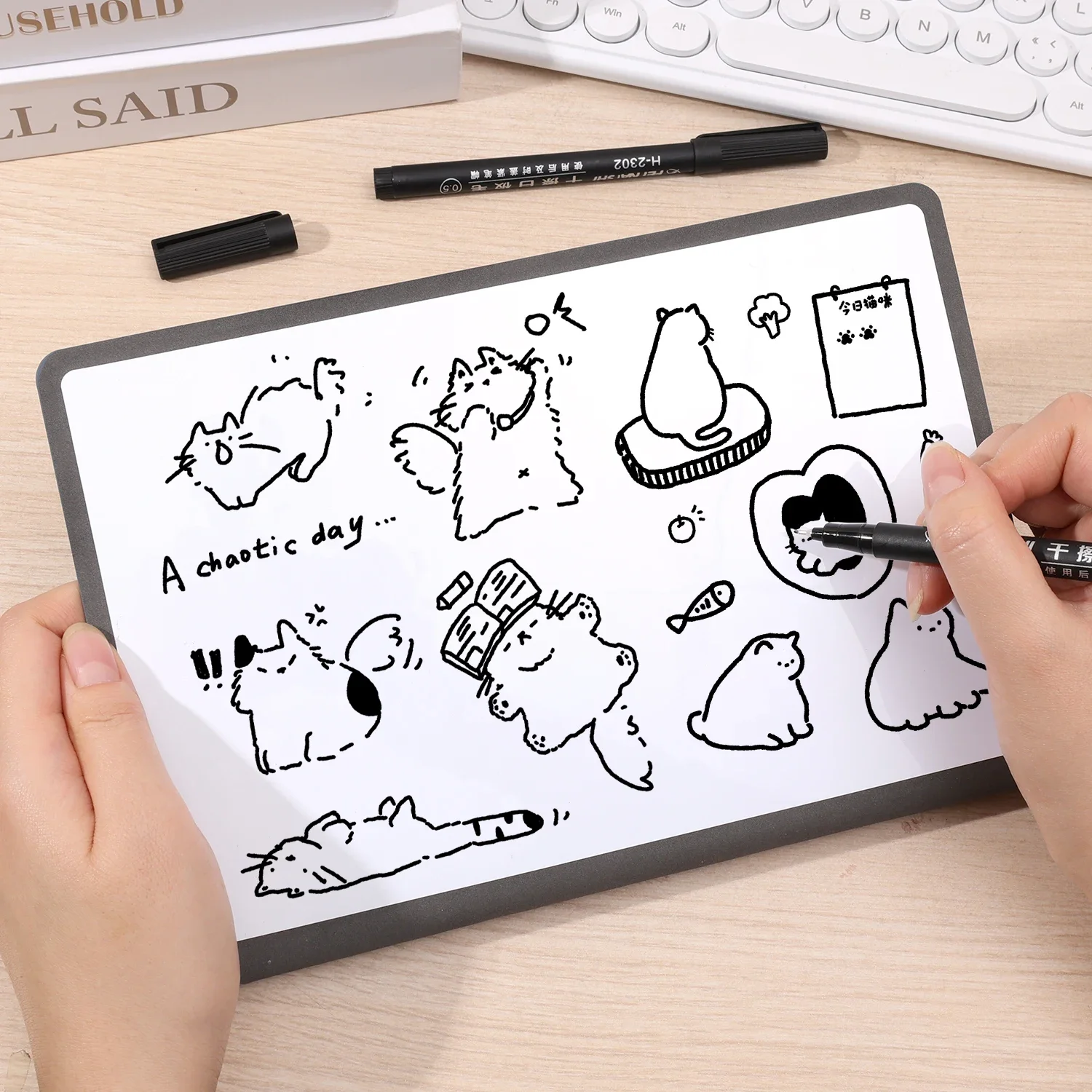 Portable A5 Whiteboard Notebook Leather Notepad with Erasing Cloth Marker Pencil Set Reusable Erasable Weekly Planner Books