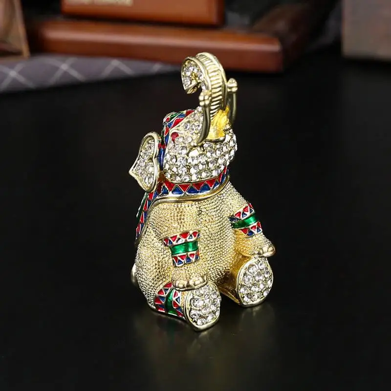 3D Diamond Engraved Elephant Jewelry Box, Porcelain Colored Artwork, Flip-Top Ring Earring Storage Box, Entrance Decoration