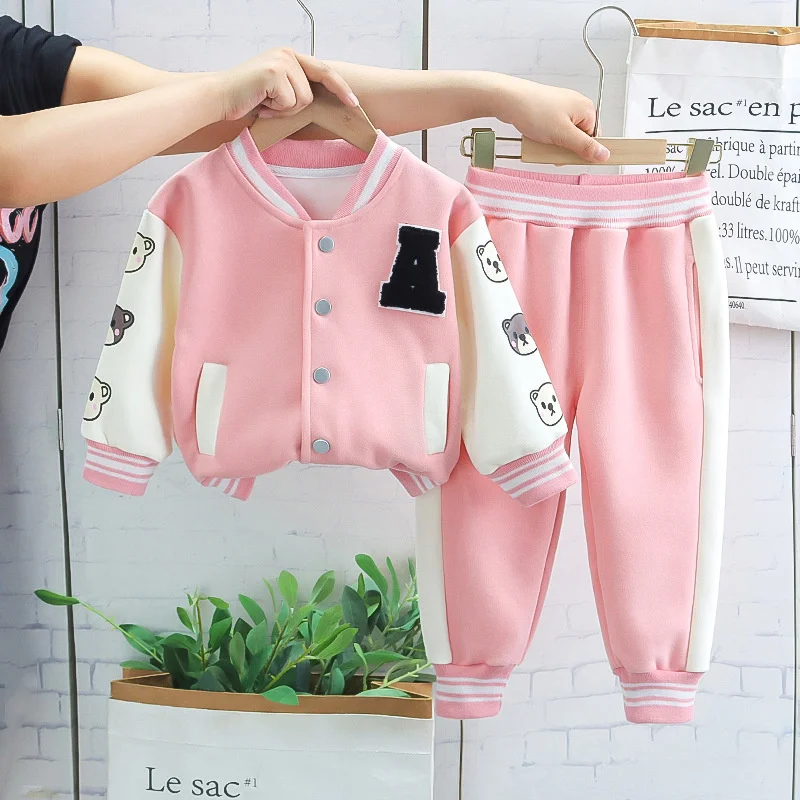 Baby Boys Girls Baseball Sets New Kids Trend Fashion Autumn Suit Children Casual Clothes Infant Letter Jacket+Pants 2Pcs Outfits