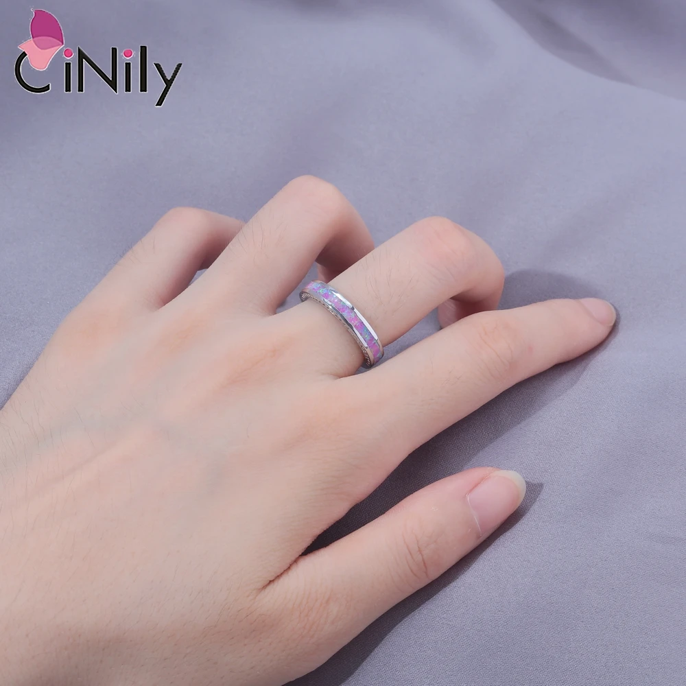 CiNily Minimalist Simple Created Pink Fire Opal Ring Silver Plated Unique Rings Fashion Jewelry Gifts for Women Girls Lovers