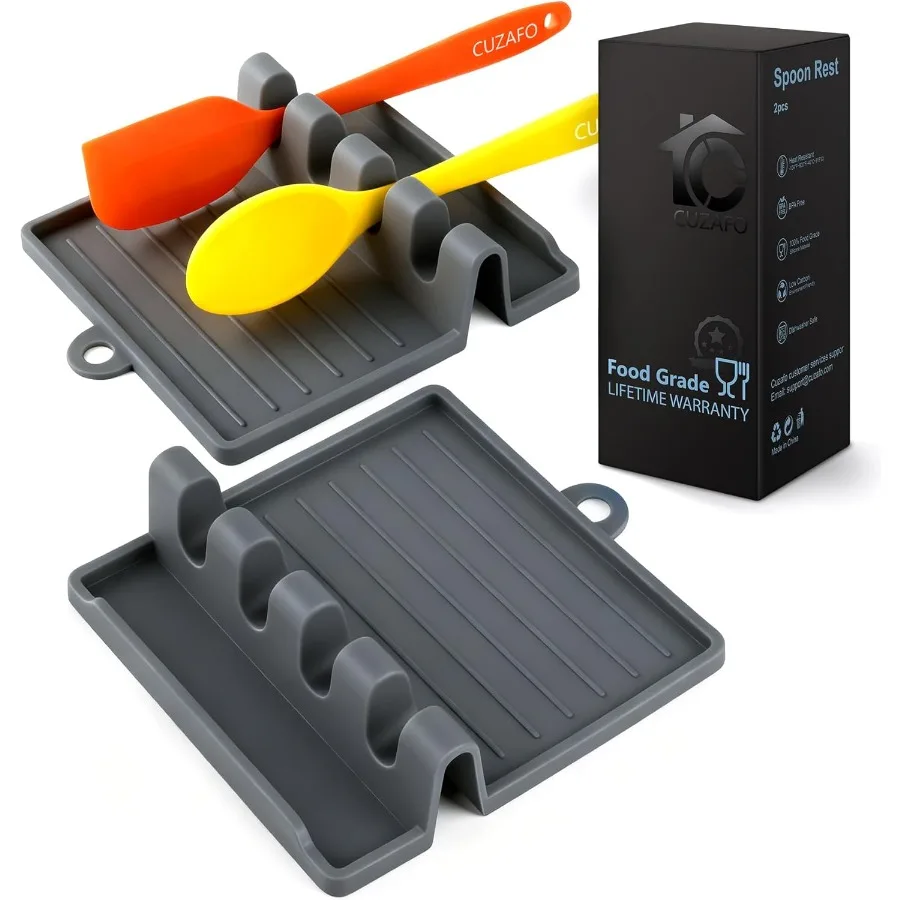 

600°F Heat Resistant Silicone Spoon Rest Multiple Utensil Rest BPA Free Easy to Clean Dishwasher Safe Grey