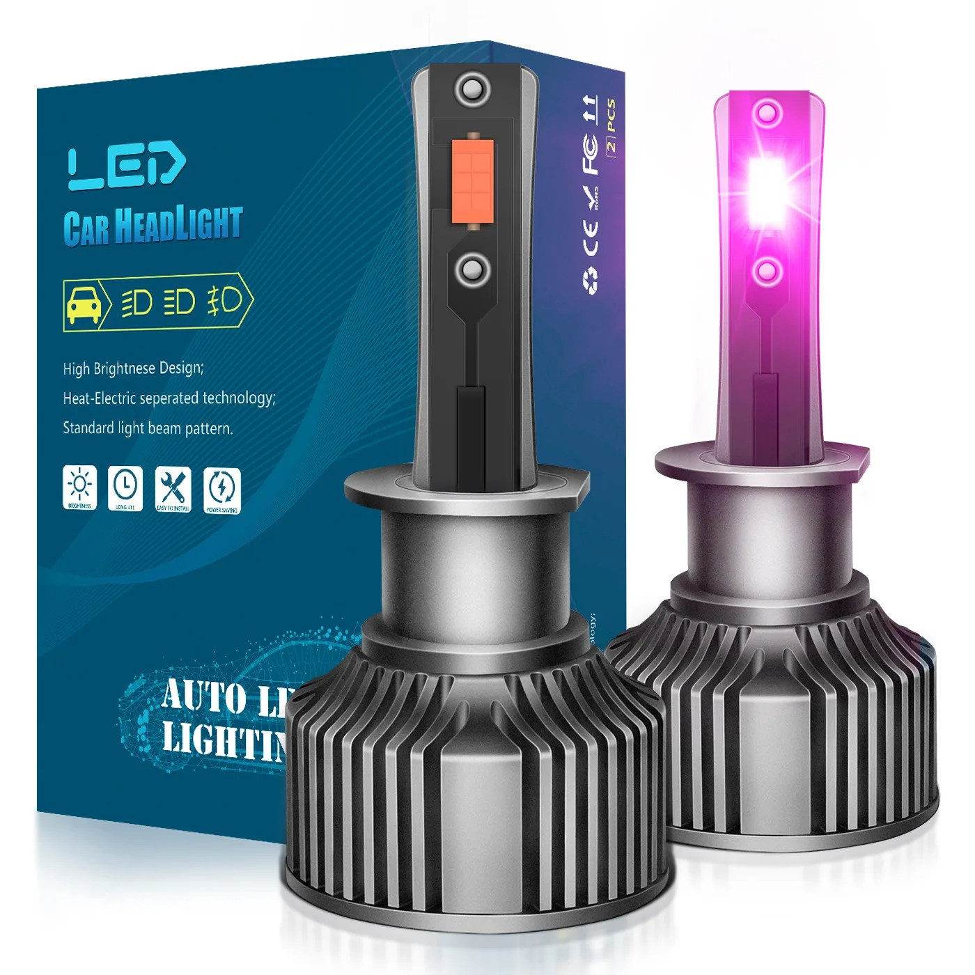 

H7 H1 9005 9006 9012 LED Headlight Bulbs 12V 50W Purple Pink Light Car Fog Lamp