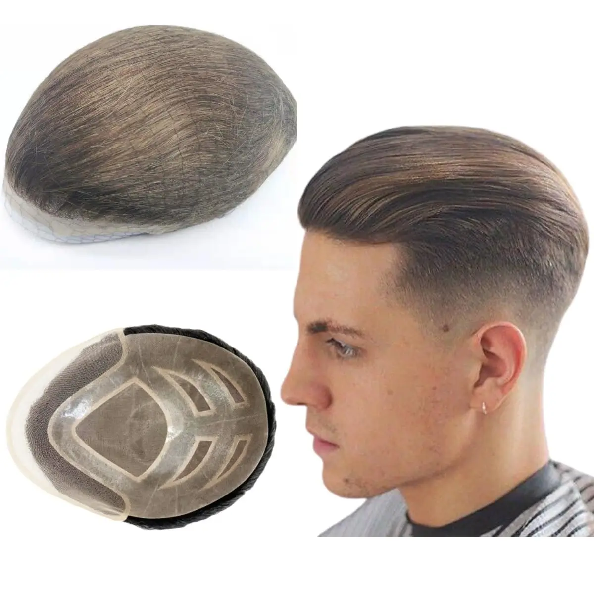 FPM Toupee para hombres Piezas de cabello 10x8" Unidades de parche de cabello para hombres Implante para hombres Parte delantera de encaje y parte superior con piezas de cabello de PU