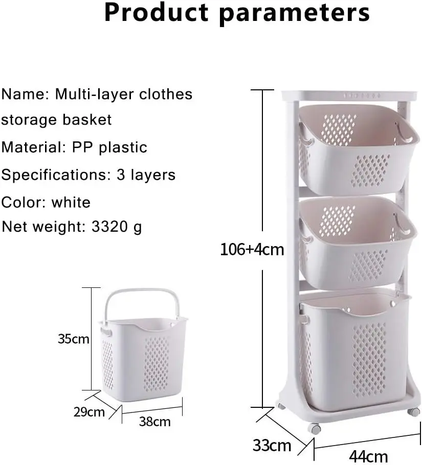 Laundry Basket Bathroom Multi-layer Clothes Storage Basket Household, Simple Kitchen Shelf Fruit Stand (3 Layers)