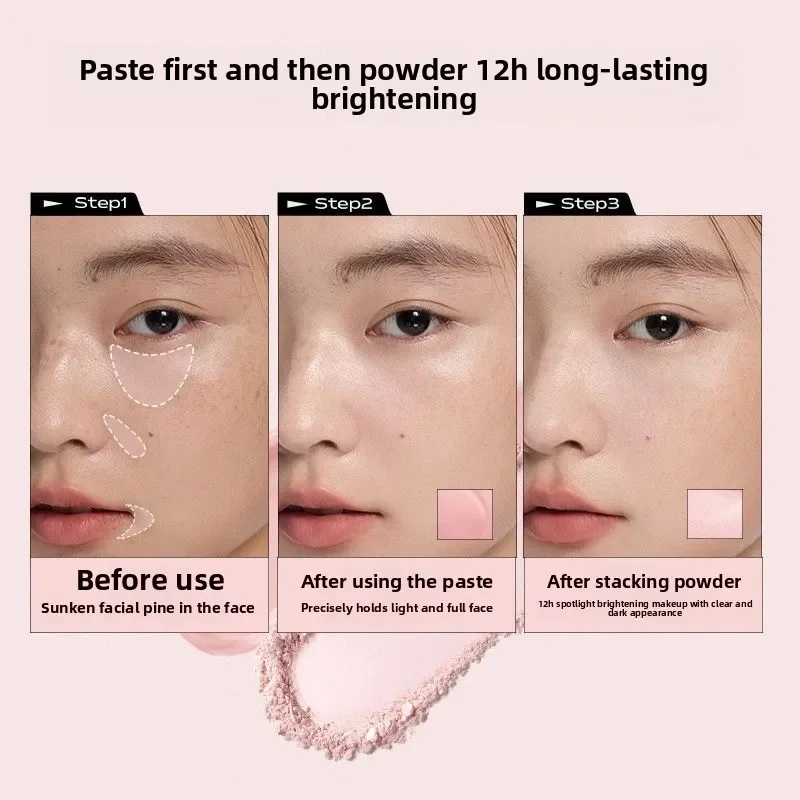 LITTLE ONDINE Peach Highlighter Cream Makeup Bronzers Powder Double Texture Duo Color Matte Face Brightener Palette