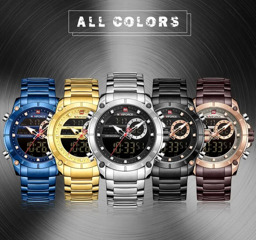 NAVIFORCE Top Original Sports Wrist Watch For Men Quartz Steel Waterproof Dual Display Military Watches Relogio Masculino