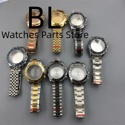 BLIGER 39mm VK63 Watch Case With Bracelet Ceramic Stainless Steel Bezel Sapphire Crystal Waterproof For VK63 Movement Watch Part