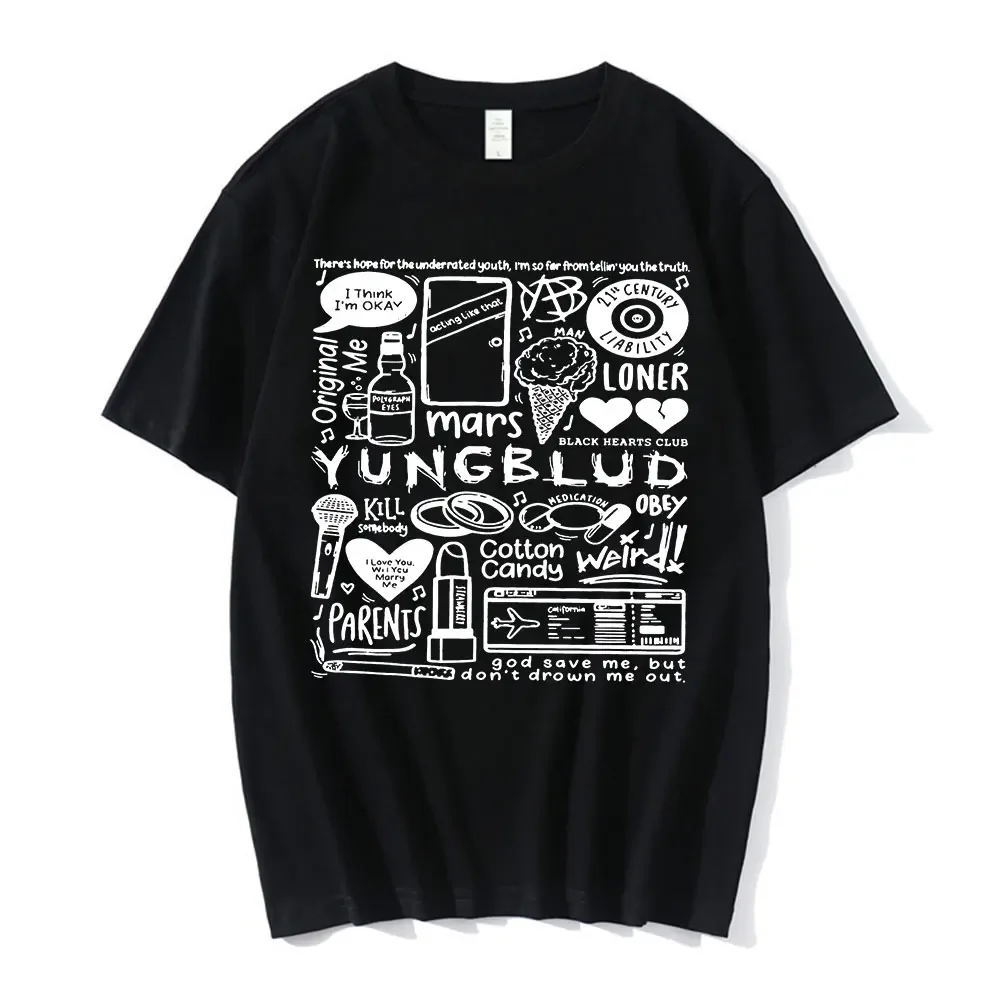 

Men's fashion band Yungblud's line-drawn print 100% pure cotton short-sleeved T-shirt hip-hop streetwear