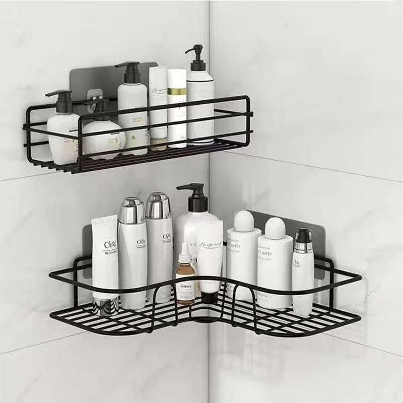 Bathroom Shelf Wall Mounted Corner Storage Shelves Shampoo Holder Iron Shower Drain Basket Bathroom Accessories Organizer