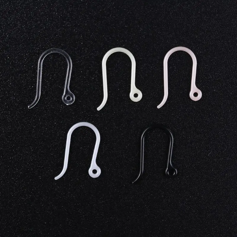 E15E 100 Pcs Clear Resin Earring Hooks Non-Allergic Plastic Ear Wire Hooks for DIY Art Craft Jewelry Making Accessories