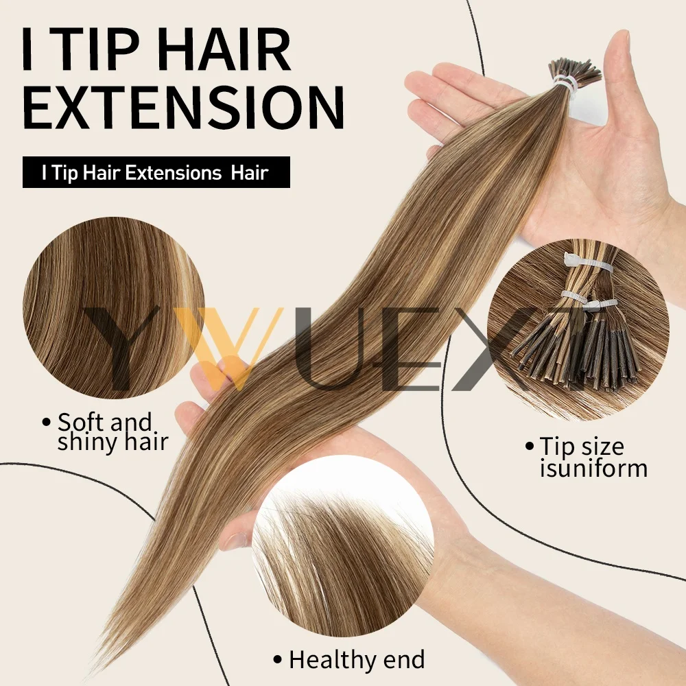 YWUEXT I Tip Human Hair Extensions, Real Straight Human Hair 50 Strands 30g/pack 12‑20 Inch Pre‑Bonded Keratin Capsule Hair, Natural Black Brown Blonde Multi‑Colors, Salon Quality Easy To Install for Women