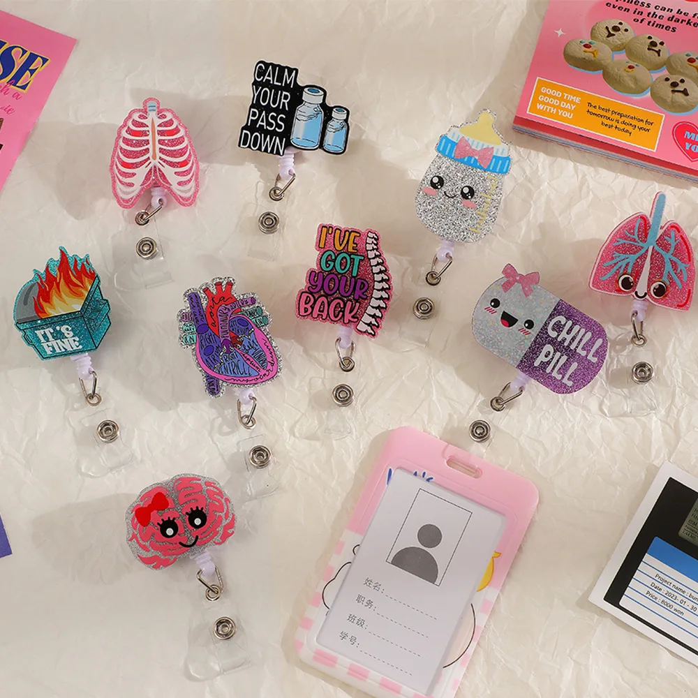 Stretchable Organs Badge Clip Fall-proof High Resilience Nurse Badge Holder Work Card Clip with Back Clip Retractable Badge Reel
