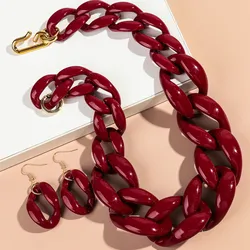New Punk Big Link Acrylic Choker Earrings Set for Women Men Vintage Chunky Chain Necklaces Statement Party Jewelry Gifts