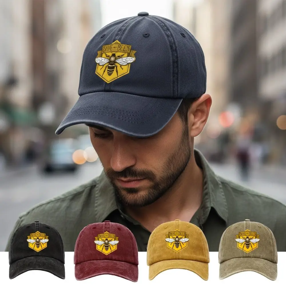 SAVE BEES Printed Visor Baseball Cap Washed Cotton Faded Baseball Hats Outdoor Leisure Adjustable Casquette