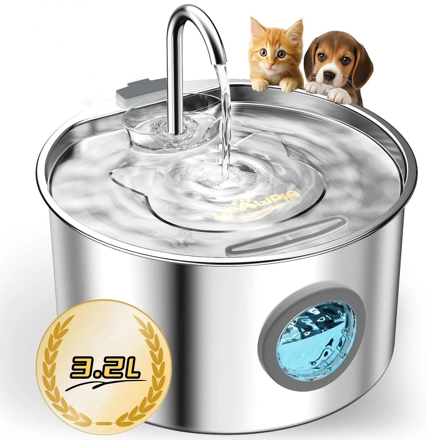 

3.2L Cat Water Fountain Stainless Steel Pet Water Dispenser Automatic with 2 Filters for Cats Dogs Drinking USB Cat Water Bowl