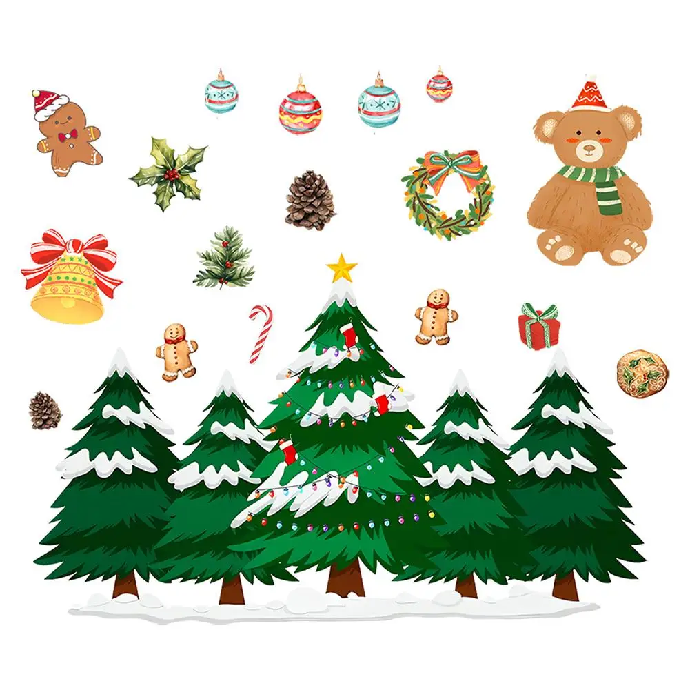 Christmas Window Static Clings Set 4 Sets PVC Stickers for Holiday Home and Office Decoration with Santa Designs