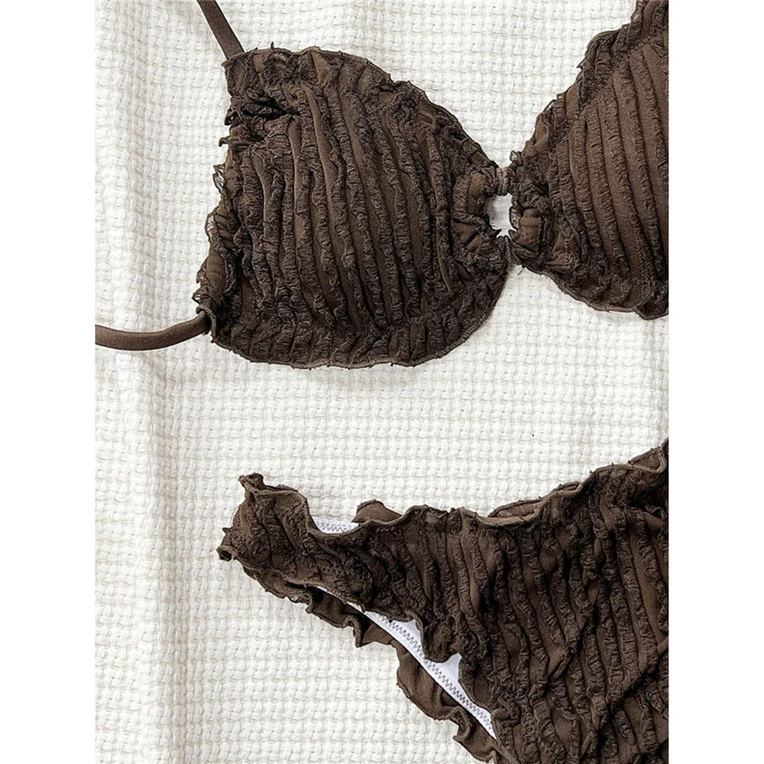 Gefalteter, geraffter, brasilianischer Bikini, Damen-Badeanzug, zweiteiliger Bikini-Set, Badebekleidung, Badeanzug, Schwimmanzug V8053B – Detail 21