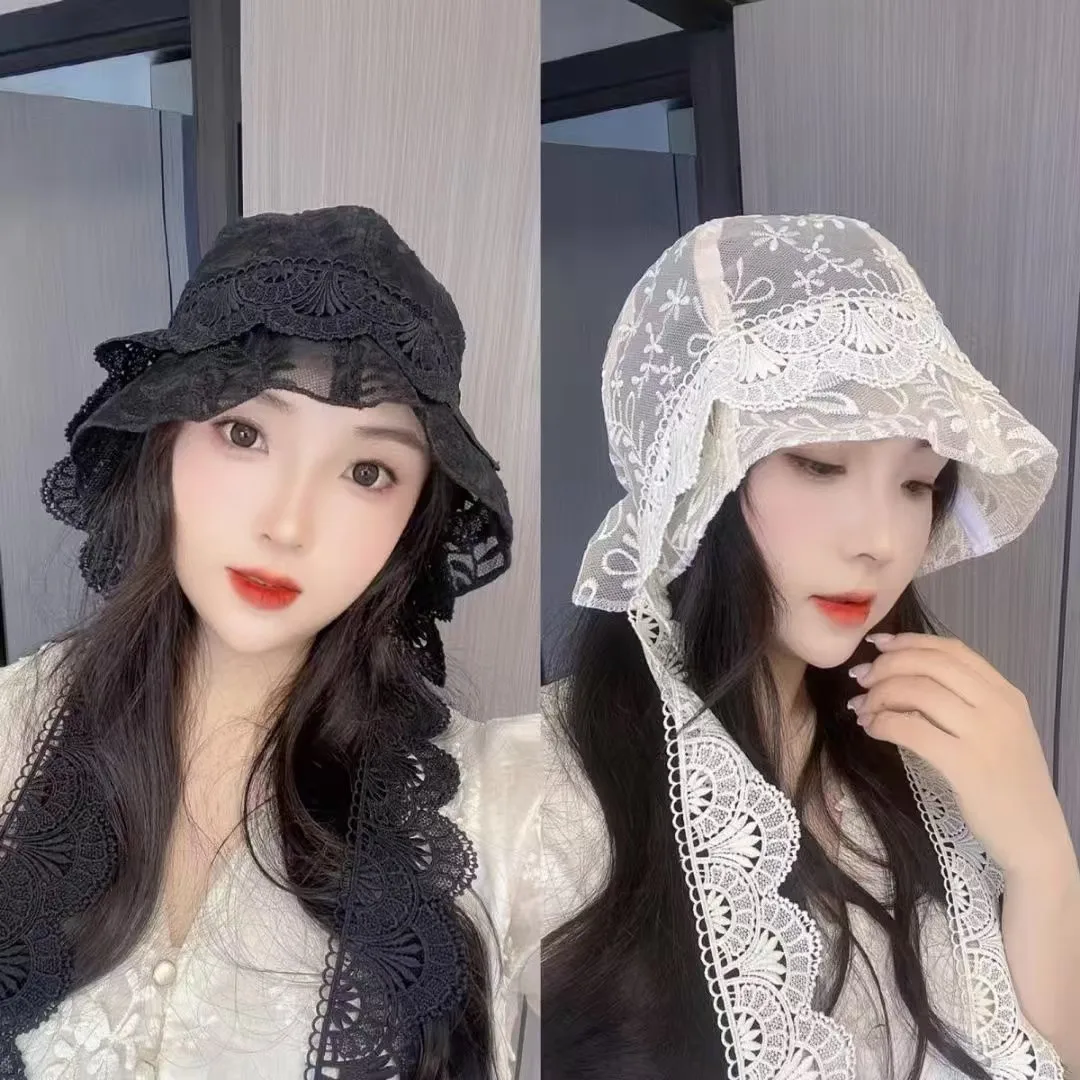 frances-laco-streamer-lenco-chapeu-feminino-coreano-primavera-verao-fino-versatil-praia-viagem-respiravel-guarda-sol-balde-chapeu