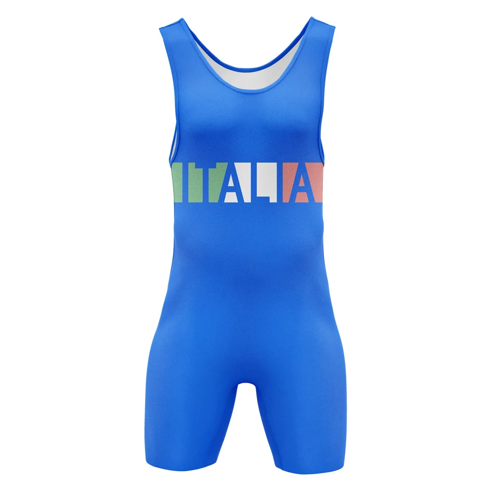 ITALIA Wrestling Singlet Suit Men's Sleeveless One Piece Bodysuit Tummy Control Wear Boxing Iron Triathlon PowerLifting Outfit
