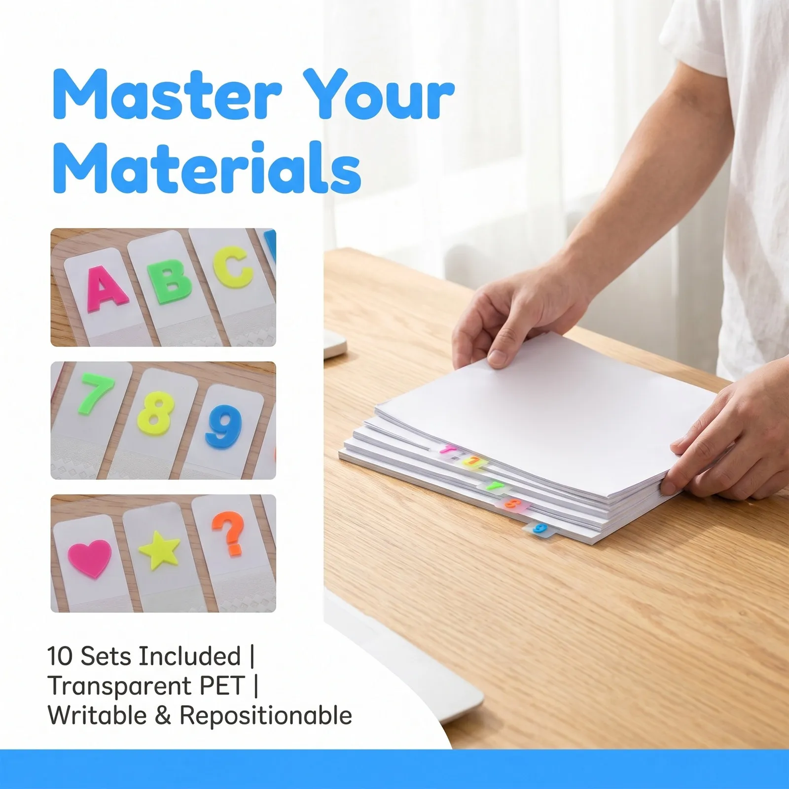 10Sets Alphabet Number Index Tabs Transparent Sticky Page Markers Note Stickers Writable Oil-Based Pen Smudge-Free Document Book - view 6