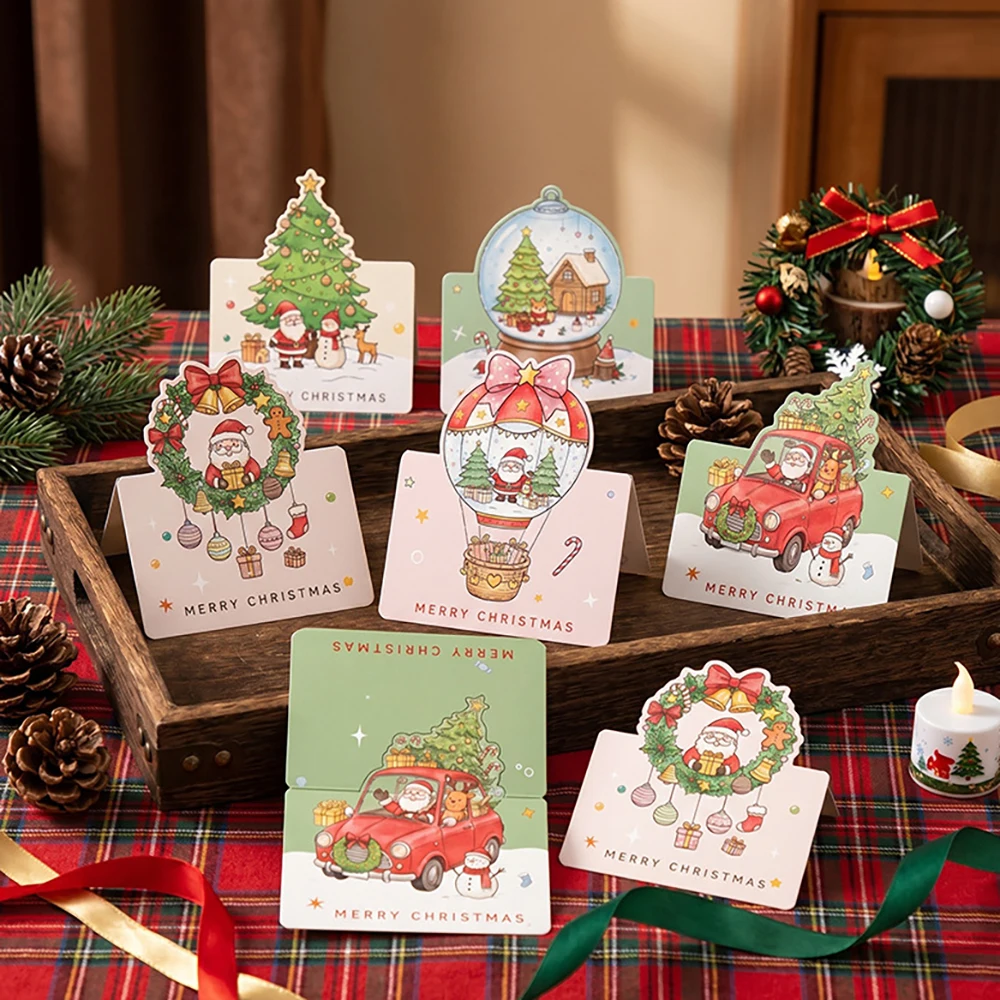 12 PCS Watercolor hand-painted Santa Claus, crystal ball, hot air balloon, greeting card, holiday gift, blessing card