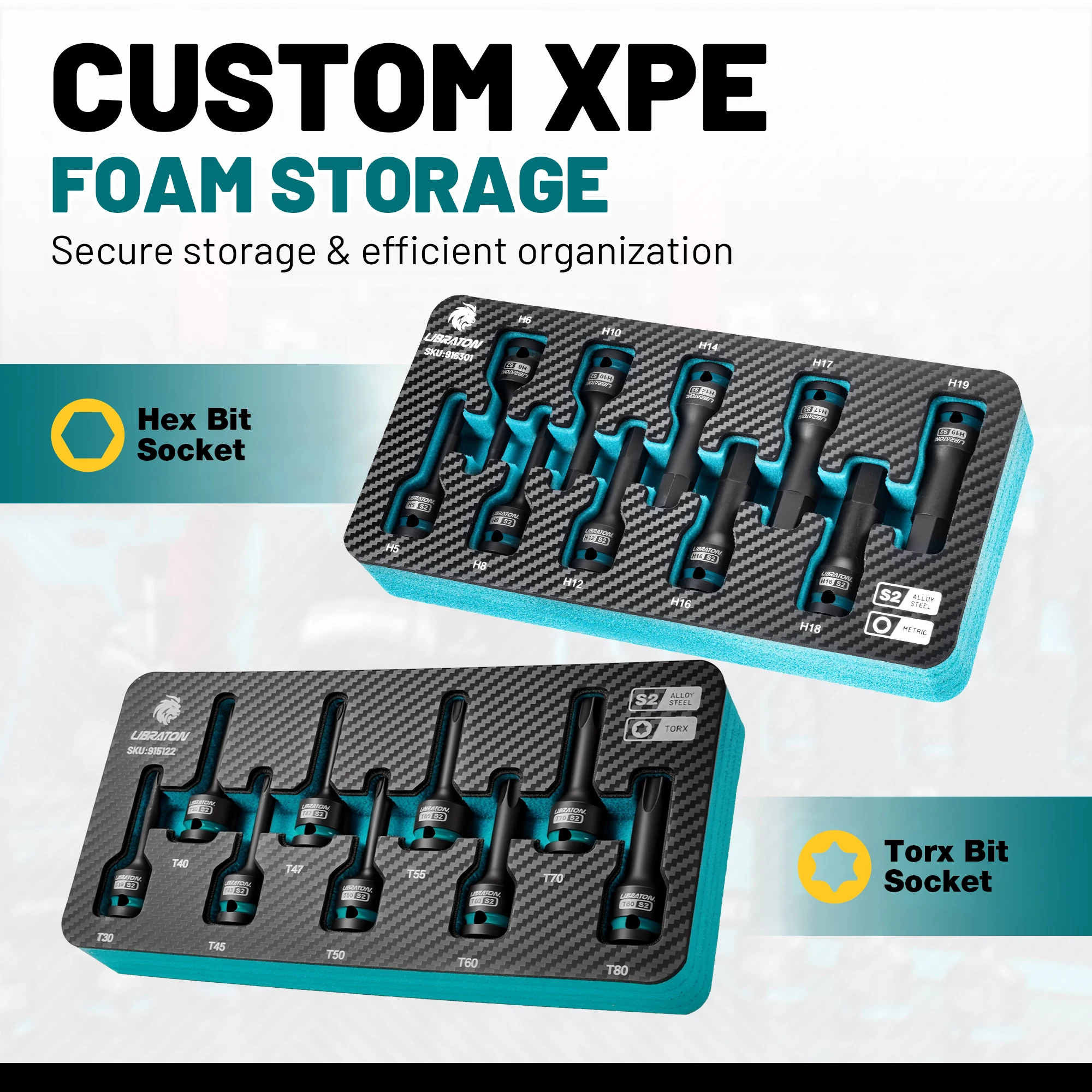 LIBRATON 19 قطعة تأثير عرافة وتوركس بت مجموعة مقابس 1/2 "محرك عزم دوران عالي مآخذ مجموعة لإصلاح الميكانيكا مع حالات تخزين XPE #2