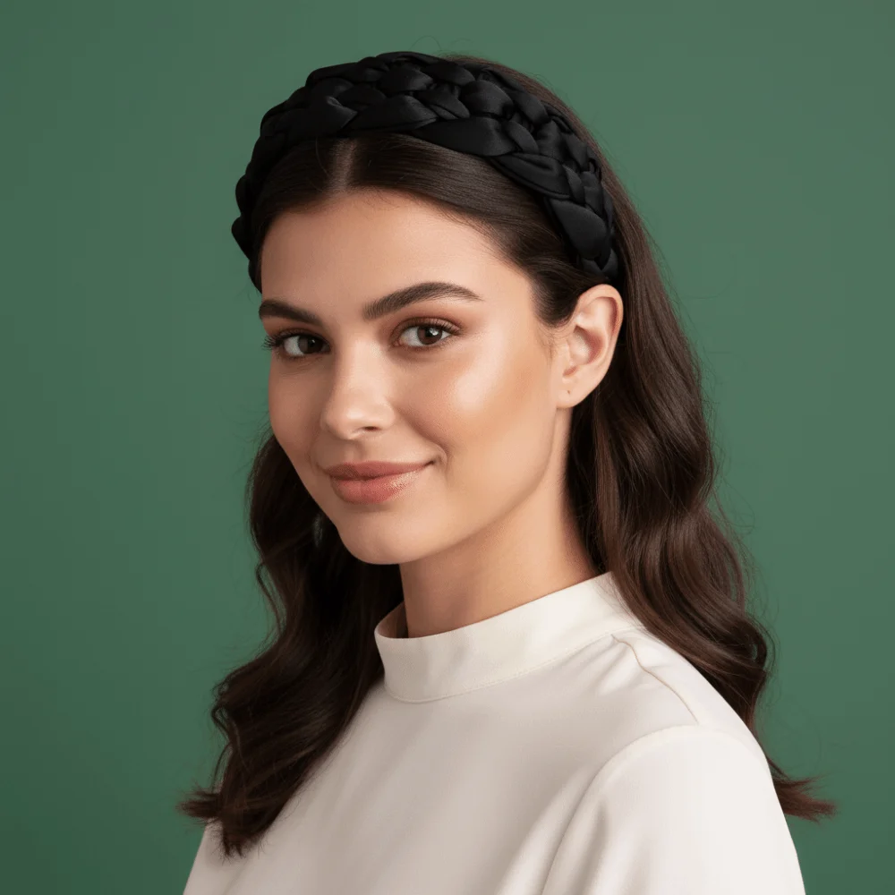 

Fashion Satin Braided Hairband Wide Thickened Black Headband Padded Design Korean Style Women Head Hoop Hair Accessories