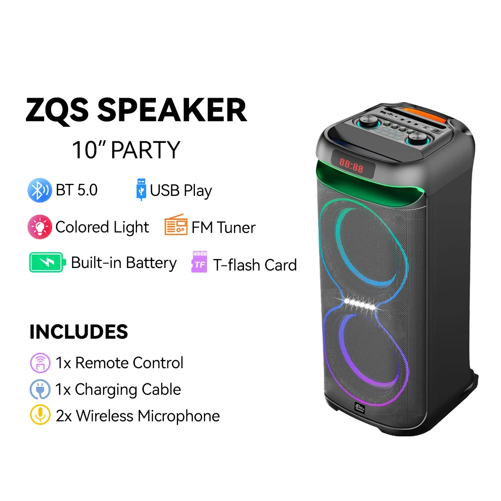 

SING-E ZQS10221 Professional Portable BT KTV Karaoke Tweeter Speaker Mini RGB LED Audio & Mic Accessory Home Mobile Use