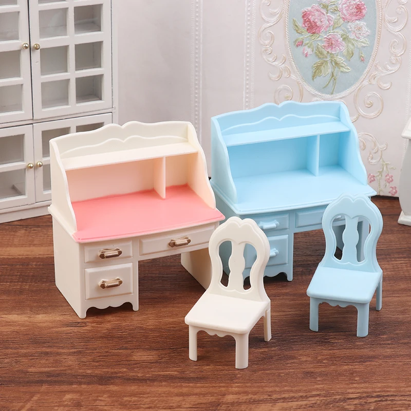 1Set 1:12 Dollhouse Miniature Writing Desk Chair Study Table Furniture Model Study Room Decor Toy Doll House Accessories