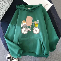 Cartoon Capybara Hoodies Women Bubu The Guinea Pig Biking Sweatshirt Long Sleeves Tops Y2k Clothes Men Pullover Cute Y2k Clothes
