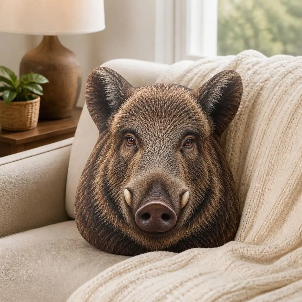 Wild Boar Shaped Throw Pillow Stuffed Animal Cushion Rustic Woodland Cabin Decor for Sofa Living Room Wildlife Lover Gift