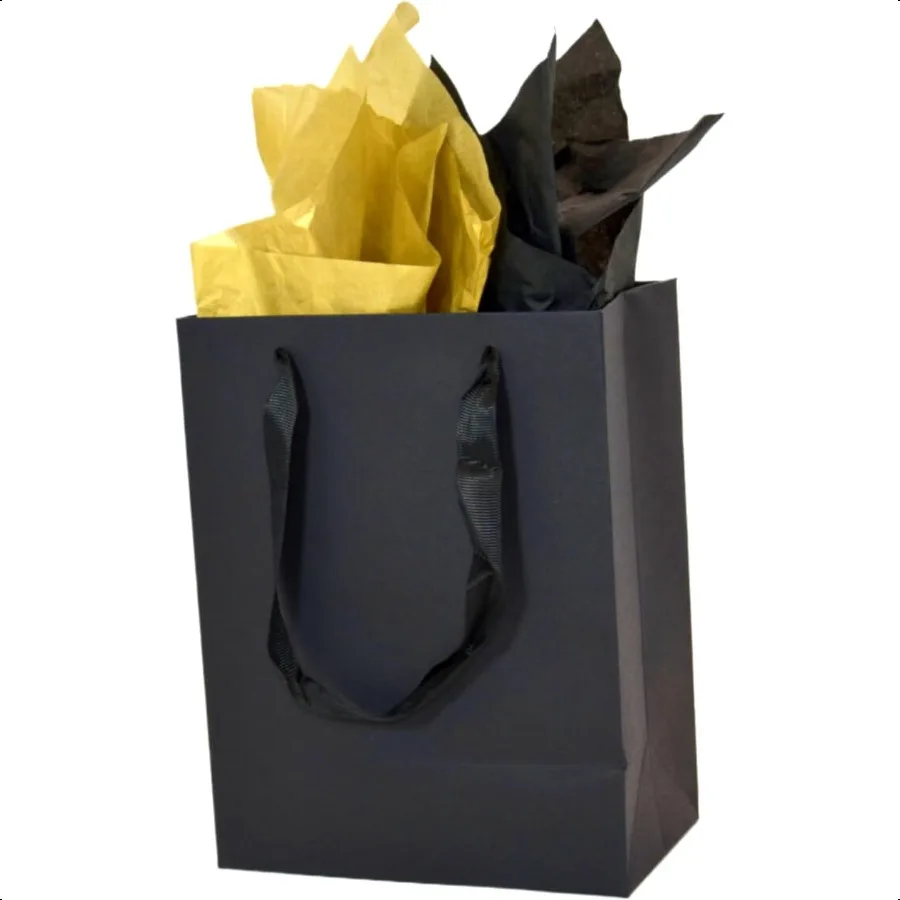 

Gift Bags Medium Size with Handles andTissue Paper4 Pack Black Gift Bags 7"×4"×9" Gift Wrap for Wedding Birthday Shopping Prese