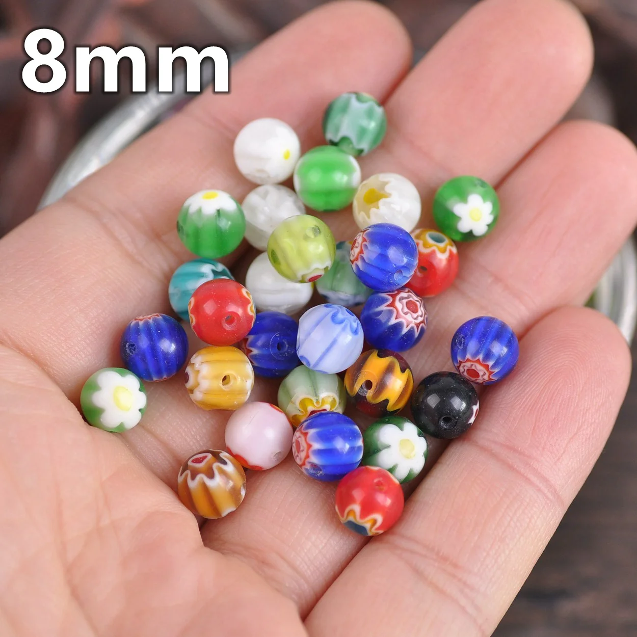 Round 6mm 8mm 10mm 12mm 14mm Mixed Flower Patterns Millefiori Glass Loose Beads Lot For Jewelry Making DIY Crafts Findings