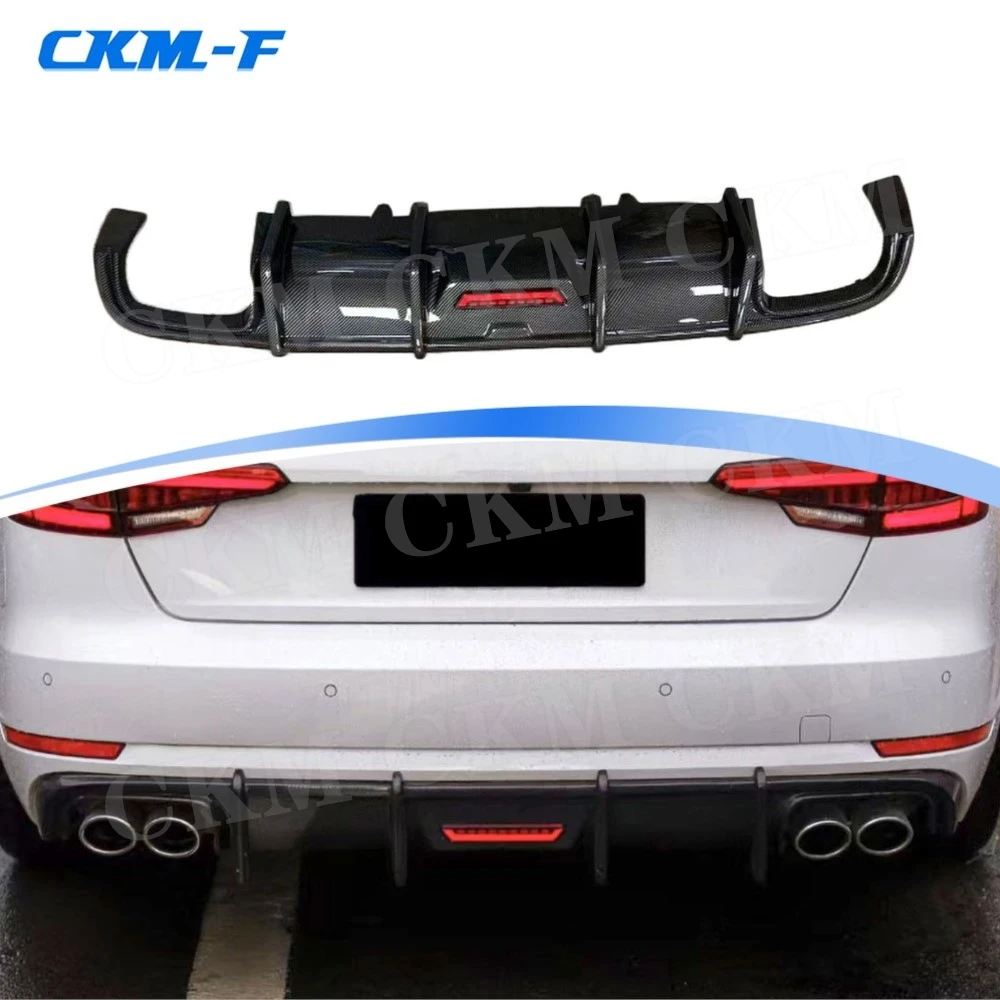 

for Audi A4 S4 B9 2017-2019 Dry Carbon Fiber Rear Bumper Lip Diffuser Spoiler With Light Car Rear Bumper Extension Body Kits FRP