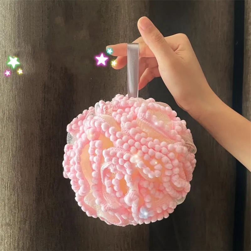 Flower Bath Sponge Ball Body Shower Cleaning Exfoliating Scrubbers Kawai Ruffle Lace Absorb Water Sponge Ball Bathroom Supplies